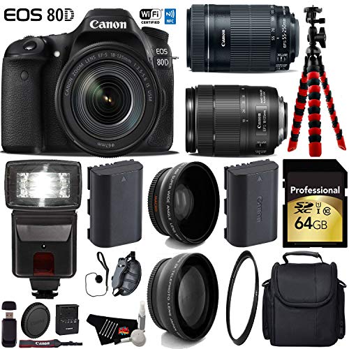 Canon EOS 80D DSLR Camera with 18-135mm is STM Lens & 55-250mm is STM Lens + Flash + UV FLD CPL Filter Kit Ultimate Bundle