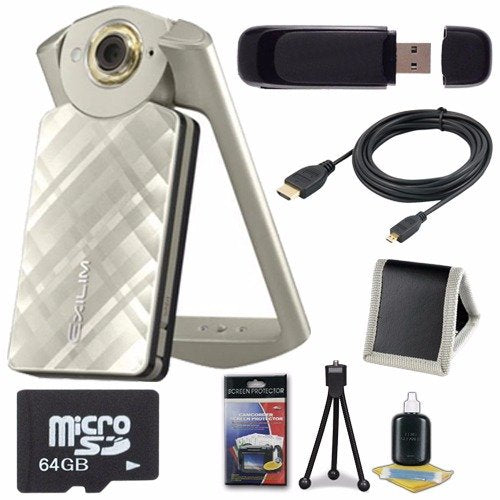 6Ave Casio EX-TR50 Self Portrait/Selfie Digital Camera Gold + 64GB microSD Class 10 Memory Card + Micro HDMI Cable + S