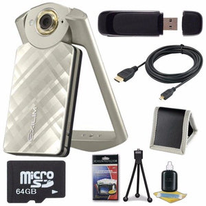 6Ave Casio EX-TR50 Self Portrait/Selfie Digital Camera Gold + 64GB microSD Class 10 Memory Card + Micro HDMI Cable + S