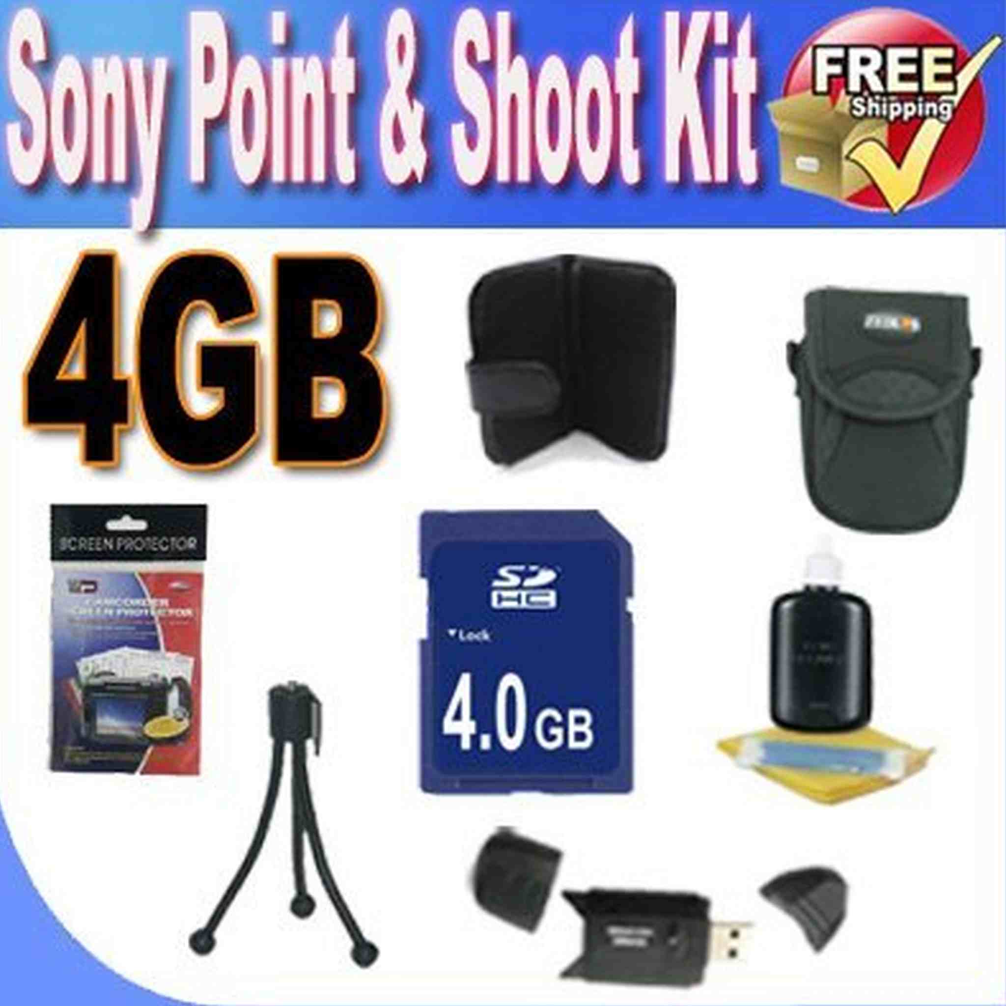 Sony Point & Shoot Accessory Saver Bundle! 4GB SDHC Memory + USB Card Reader + Memory Card Wallet + Deluxe Camera Case w/Strap + Lcd Screen Protectors + Mini Tripod + Accessory Saver Bundle!