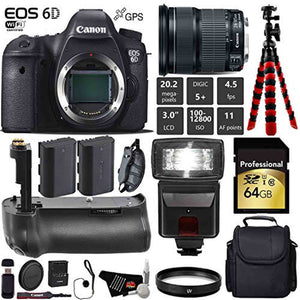 Canon EOS 6D DSLR Camera with 24-105mm is STM Lens + Professional Battery Grip + UV Protection Filter + Flash + Extra Ba Canon