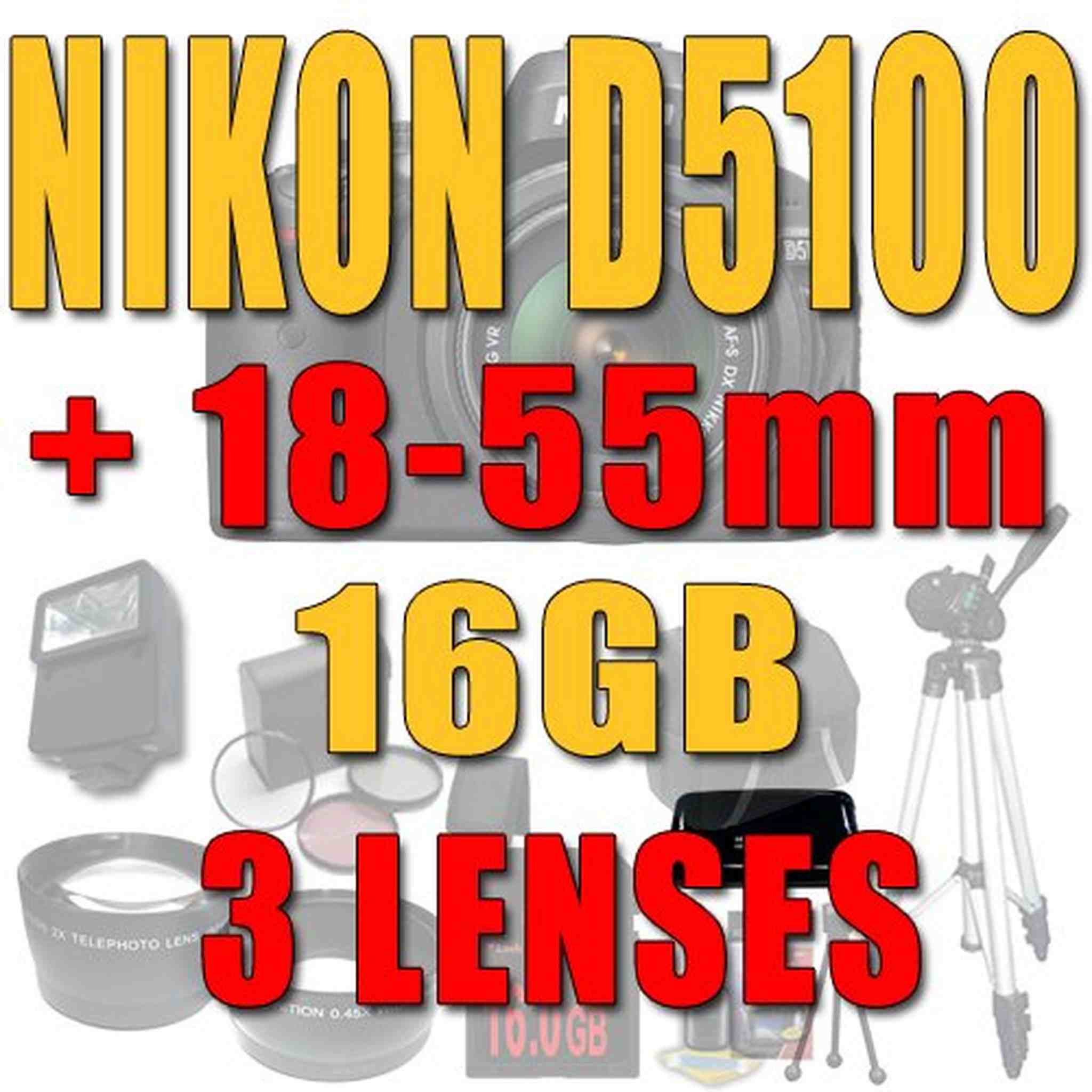 Nikon D5100 16.2MP CMOS Digital SLR Camera with 18-55mm f/3.5-5.6G VR Lens 32GB Bundle ! Nikon