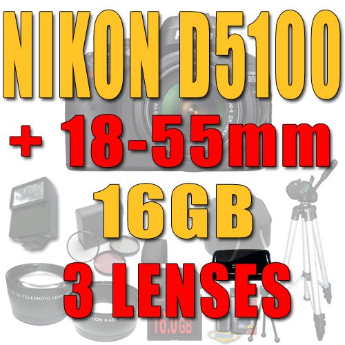 Nikon D5100 16.2MP CMOS Digital SLR Camera with 18-55mm f/3.5-5.6G VR Lens 32GB Bundle !