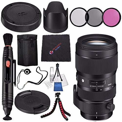 Sigma 50-100mm f/1.8 DC HSM Art Lens for Nikon F #693955 + 82mm 3 Piece Filter Kit + Lens Pen Cleaner + Microfiber Cleaning Cloth + Flexible Tripod Bundle (International Model No Warranty)