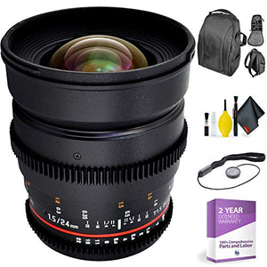 ROKINON 24MM T/1.5 CINE Lens Nikon + Deluxe Lens Cleaning Kit Bundle
