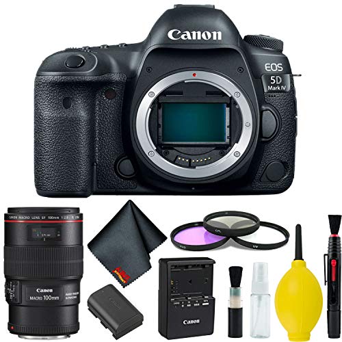 Canon EOS 5D Mark IV DSLR Camera Body Only 3 Piece Filter Kit (International Model) w/Canon EF 100mm f/2.8L Macro is USM