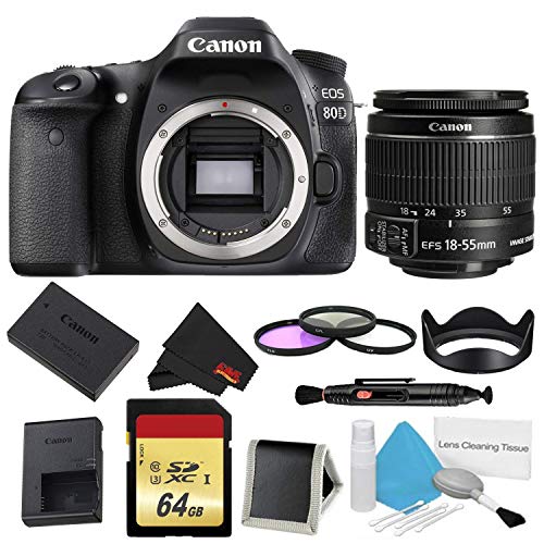 Canon EOS 80D DSLR Camera Body Only 3 Piece Filter w/Memory Bundle (International Model)