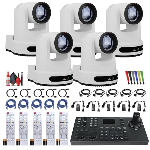 5 x PTZOptics Move 4K PTZ Camera with 20x Zoom White PT20X-4K-WH-G3 + SuperJoy PTZ Controller