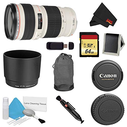 Canon EF 70-200mm f/4L USM Lens Bundle w/ 64GB Memory Card + Accessories International Model