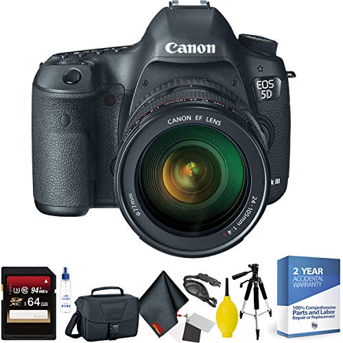 Canon EOS 5D Mark III DSLR Camera with 24-105mm Lens + 64GB Memory Card + Mega Accessory Kit + 2 Year Accidental Warrant Bundle