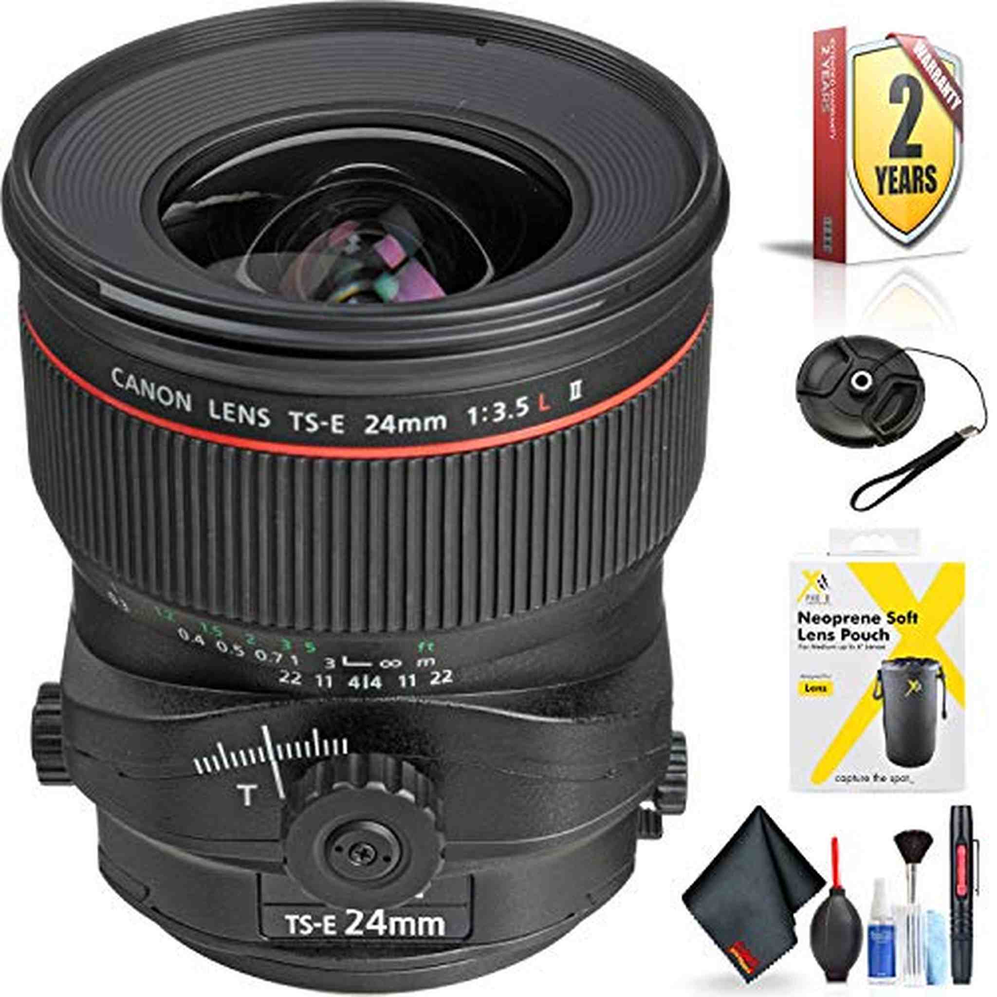 Canon TS-E 24mm f/3.5L II Tilt-Shift Lens for Canon EF Mount + Accessories International Model with 2 Year Warranty