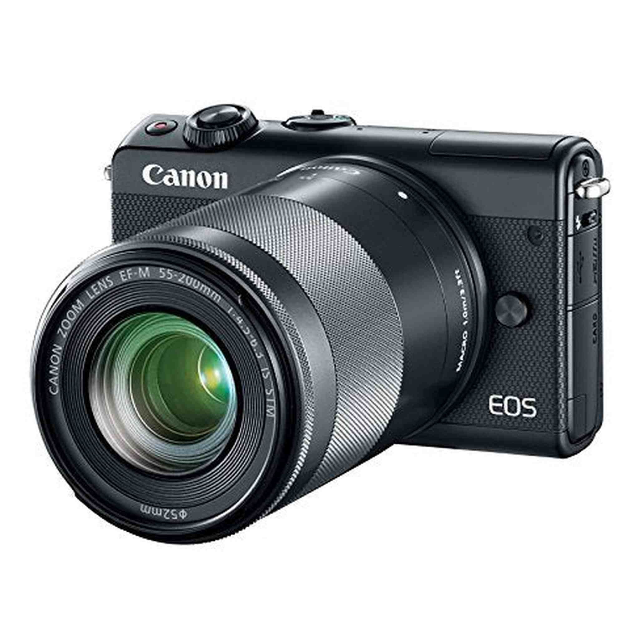 Canon EOS M100 Mirrorless Camera w/ 15-45mm Lens & 55-200mm Lens - Wi-Fi, Bluetooth, and NFC Enabled Black - Used