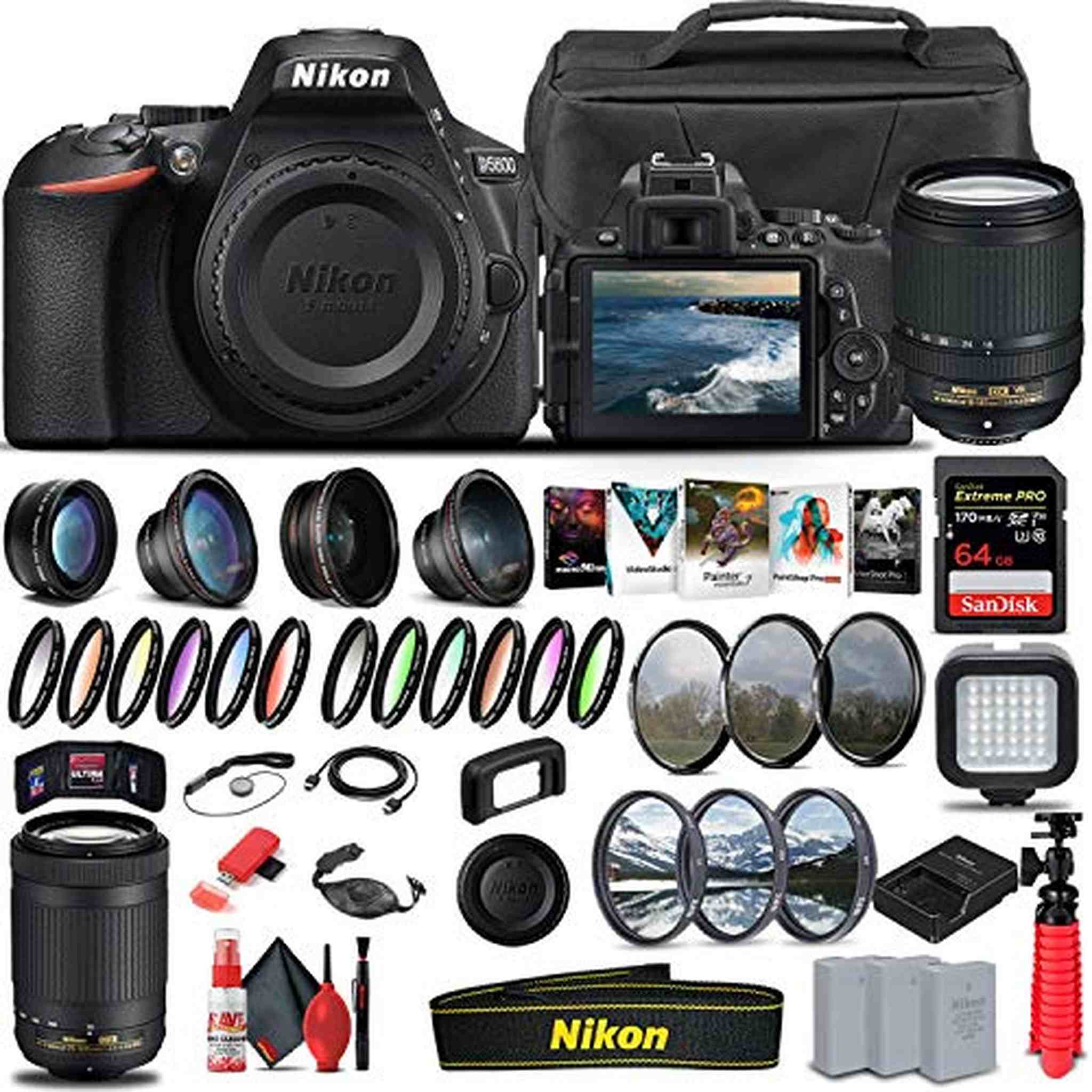 Nikon D5600 DSLR Camera W/ 18-140mm Lens and 70-300mm Lenses - Advanced Bundle - Reconditioned Nikon