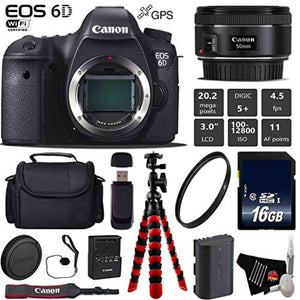 Canon EOS 6D DSLR Camera with 50mm f/1.8 STM Lens + Wireless Remote + UV Protection Filter + Case + Wrist Strap + Tripod