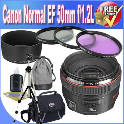 Canon EF 50mm f/1.2 L USM Lens for Canon Digital SLR Cameras + 72mm 3 Piece Professional Filter Bundle + Lens Pouch + Professional Full Size Tripod + Shock Proof Deluxe SLR Case + Lens & Camera Cleaning