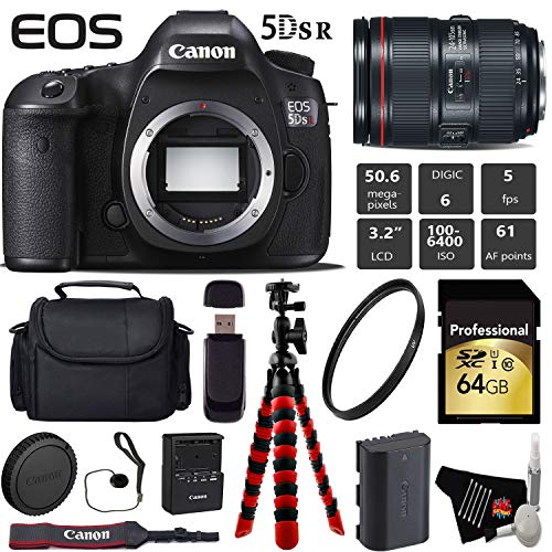 Canon EOS 5DS R DSLR Camera with 24-105mm f/4L II Lens + Wireless Remote + UV Protection Filter + Case + Wrist Strap + T