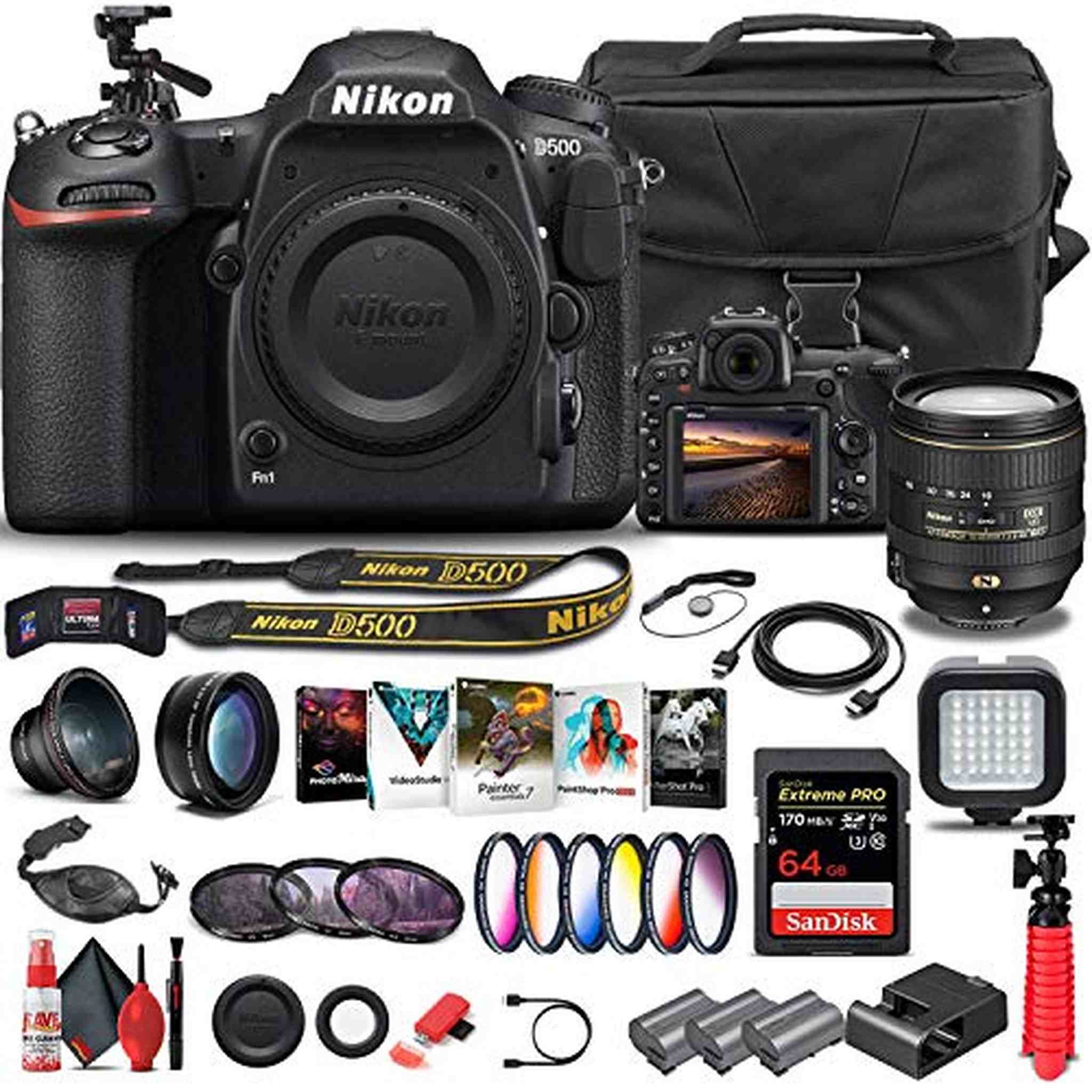 Nikon D500 DSLR Camera Body Only 1559 W/ Nikon 16-80mm Lens - Advanced Bundle - Reconditioned Nikon