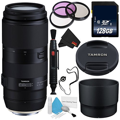 Tamron 100-400mm f/4.5-6.3 Di VC USD Lens Canon EF AFA035C-700 (International Model) + 67mm 3 Piece Filter Kit + 128GB S