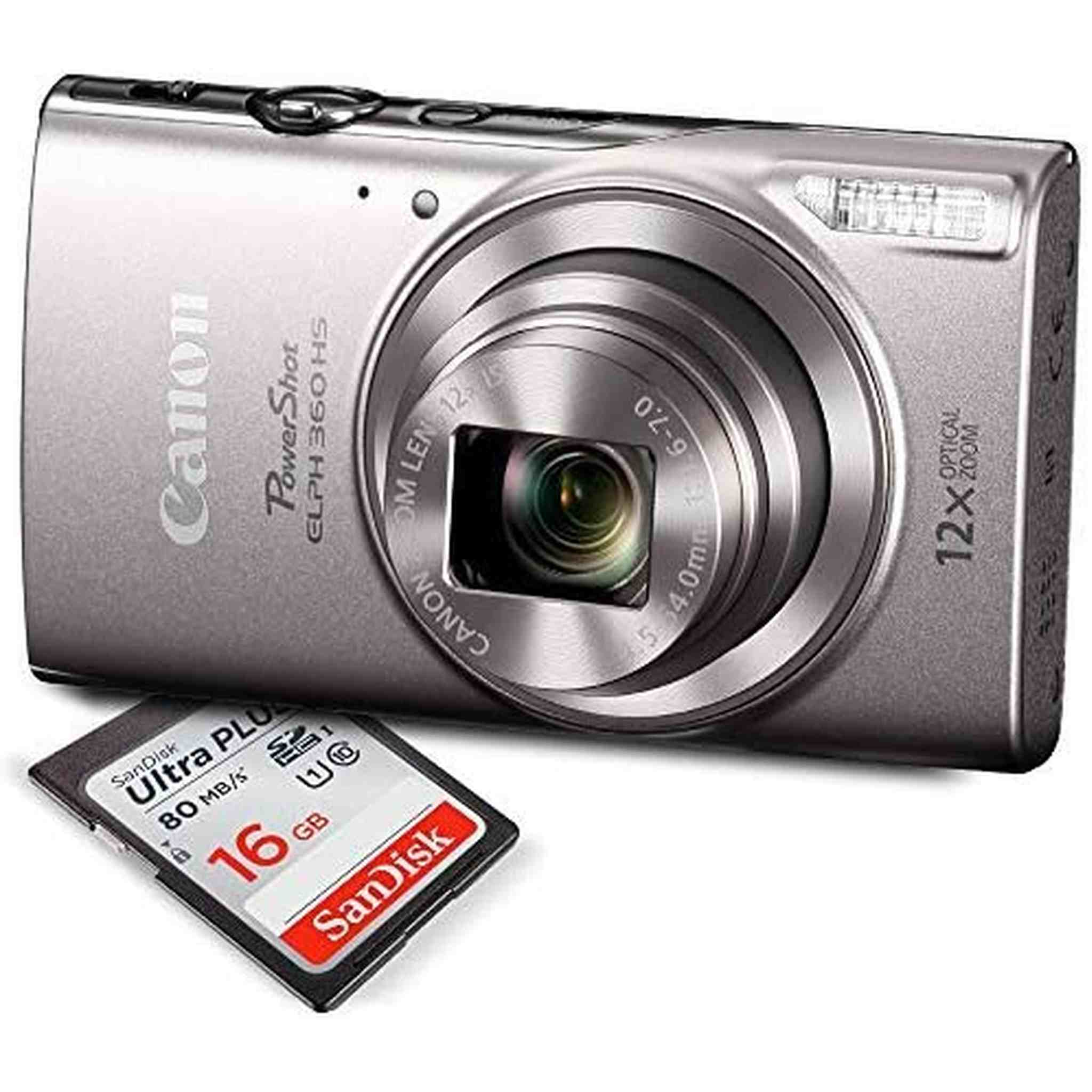 Canon PowerShot ELPH 360 HS Silver Digital Camera w/ 16 GB SD CARD - Used Canon