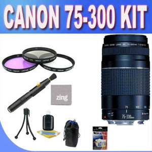 Canon EF 75-300mm f/4-5.6 III USM Telephoto Zoom Lens for Canon SLR Cameras + 3 Piece Filter Kit + Lens Pen Cleaner + Shock Proof Deluxe Lens Case + Microfiber Cleaning Cloth + Accessory Saver Bundle!