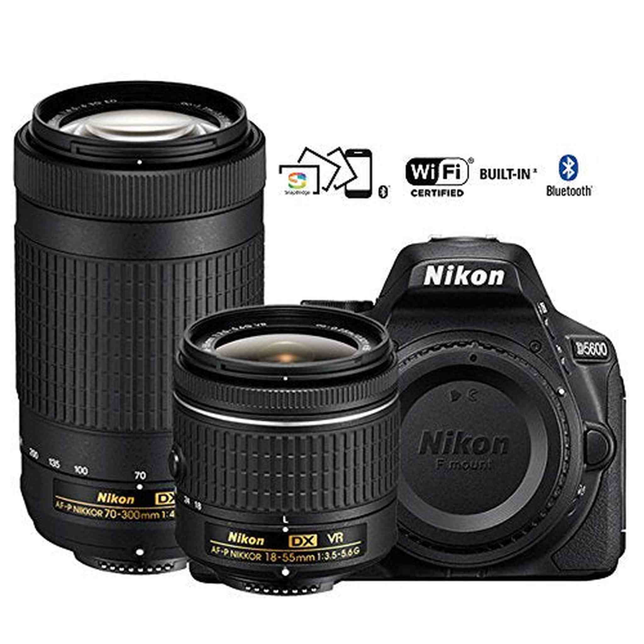 Nikon D5600 Digital SLR Camera with 18-55mm VR & 70-300mm DX AF-P Lenses - Renewed - Reconditioned Nikon