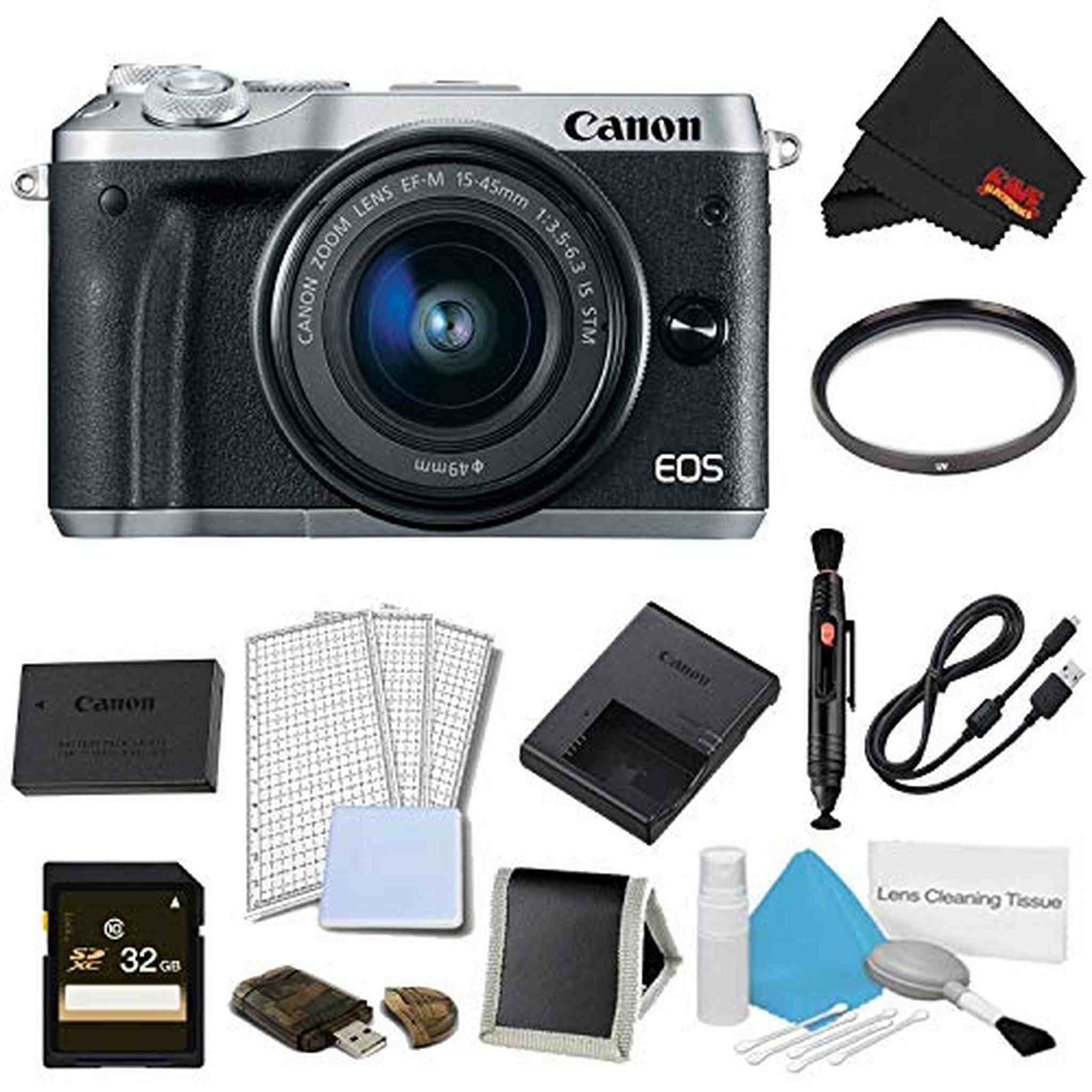 Canon EOS M6 Mirrorless Digital Camera with 15-45mm Lens Silver Advanced Bundle - International Model Canon