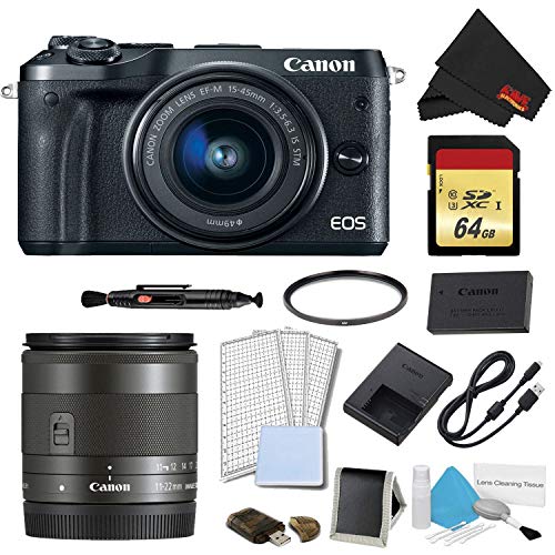 Canon EOS M6 Mirrorless Digital Camera with 15-45mm Lens Black Plus Bundle w/Bonus EF-M 11-22MM Lens - International M