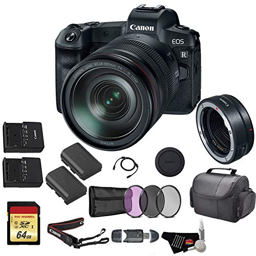 Canon EOS R Mirrorless Digital Camera with 24-105mm Lens and Mount Adapter EF-EOS R Kit (International Model) Deluxe Bundle