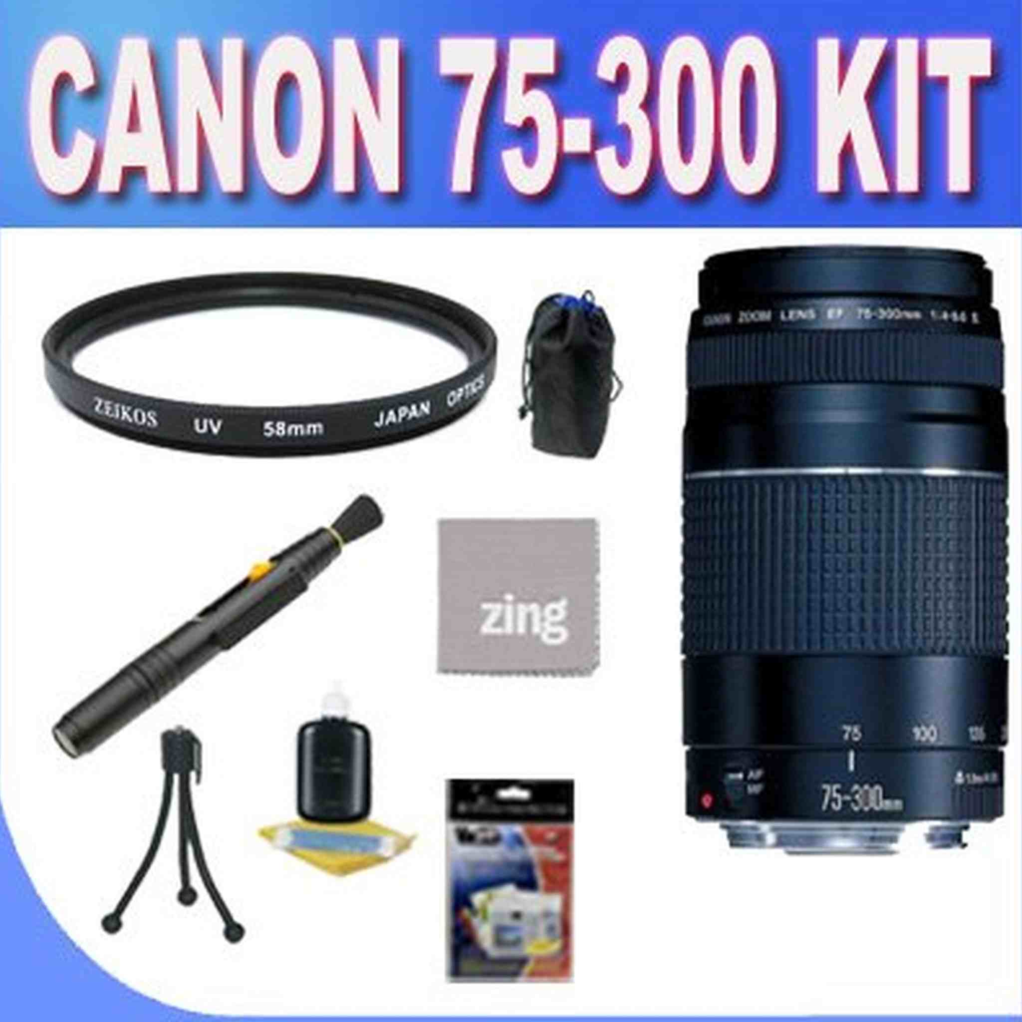 Canon EF 75-300mm f/4-5.6 III USM Telephoto Zoom Lens for Canon SLR Cameras + UV Filter + Lens Pen Cleaner + Shock Proof Deluxe Lens Case + Microfiber Cleaning Cloth + Accessory Saver Bundle