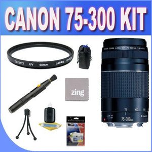 Canon EF 75-300mm f/4-5.6 III USM Telephoto Zoom Lens for Canon SLR Cameras + UV Filter + Lens Pen Cleaner + Shock Proof Deluxe Lens Case + Microfiber Cleaning Cloth + Accessory Saver Bundle