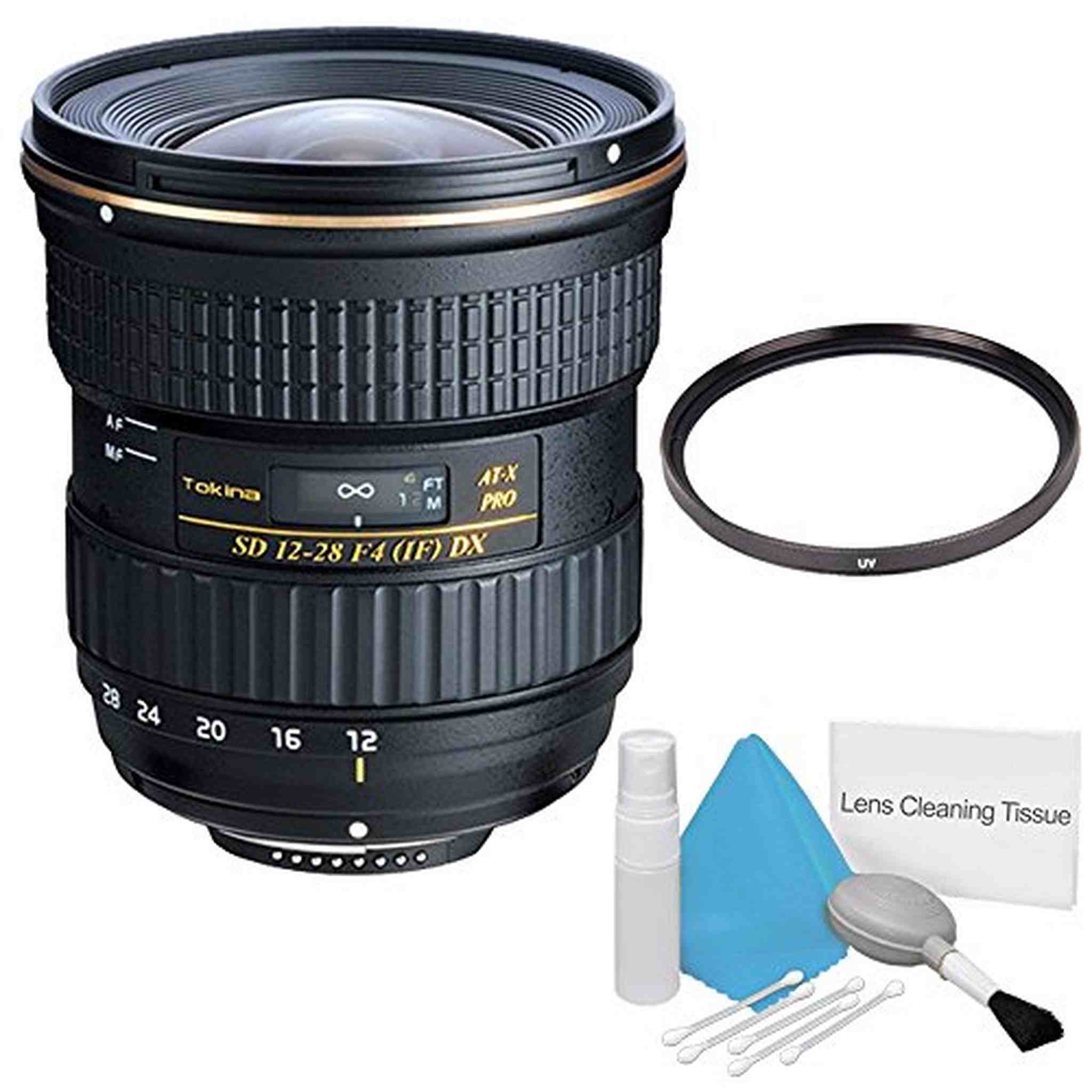 Tokina 12-28mm f/4.0 at-X Pro APS-C Lens for Canon International Model +Deluxe Cleaning Kit + 77mm UV Filter