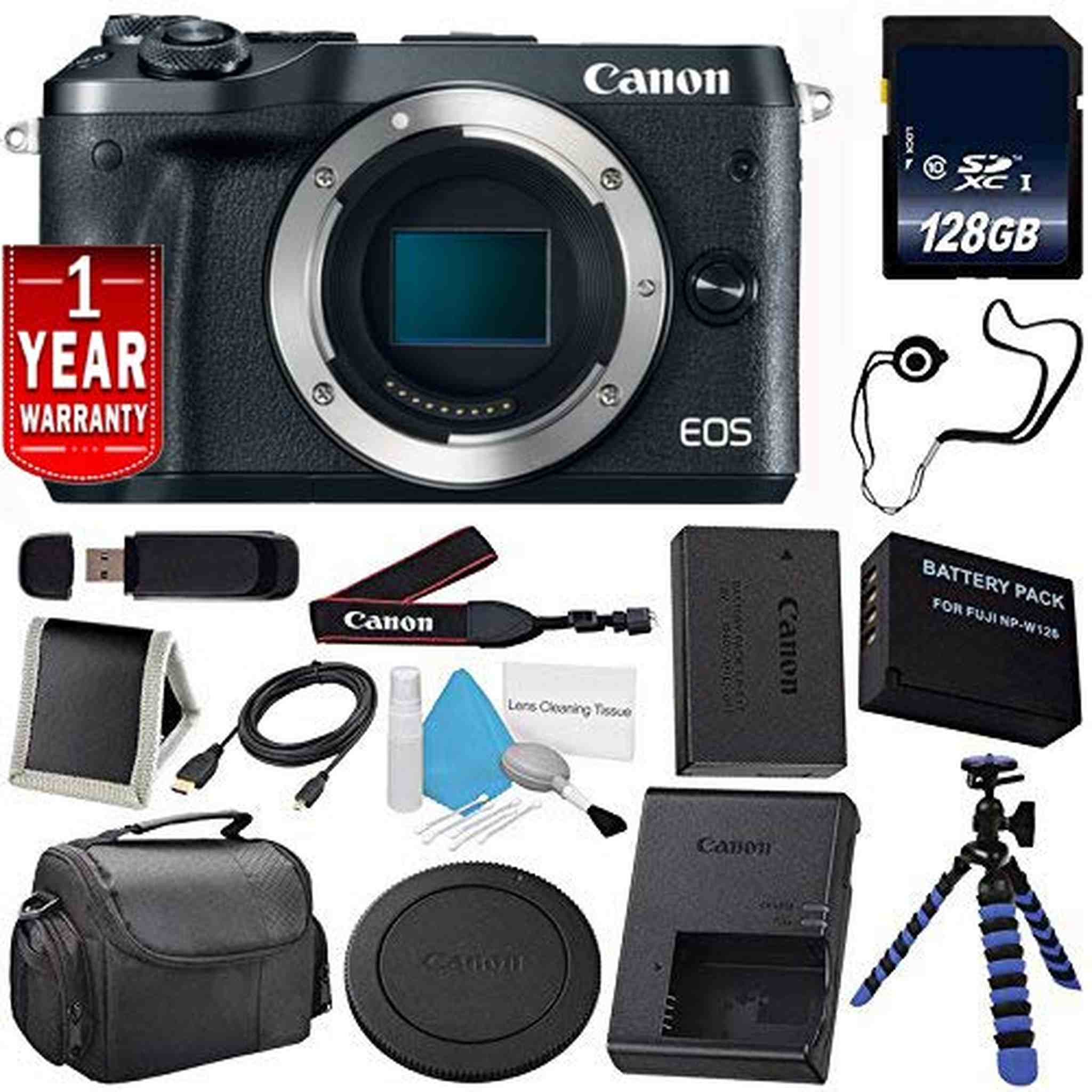 6Ave Canon EOS M6 Mirrorless Digital Camera Black 1724C001 International Model + LP-E17 Replacement Lithium Ion Batt