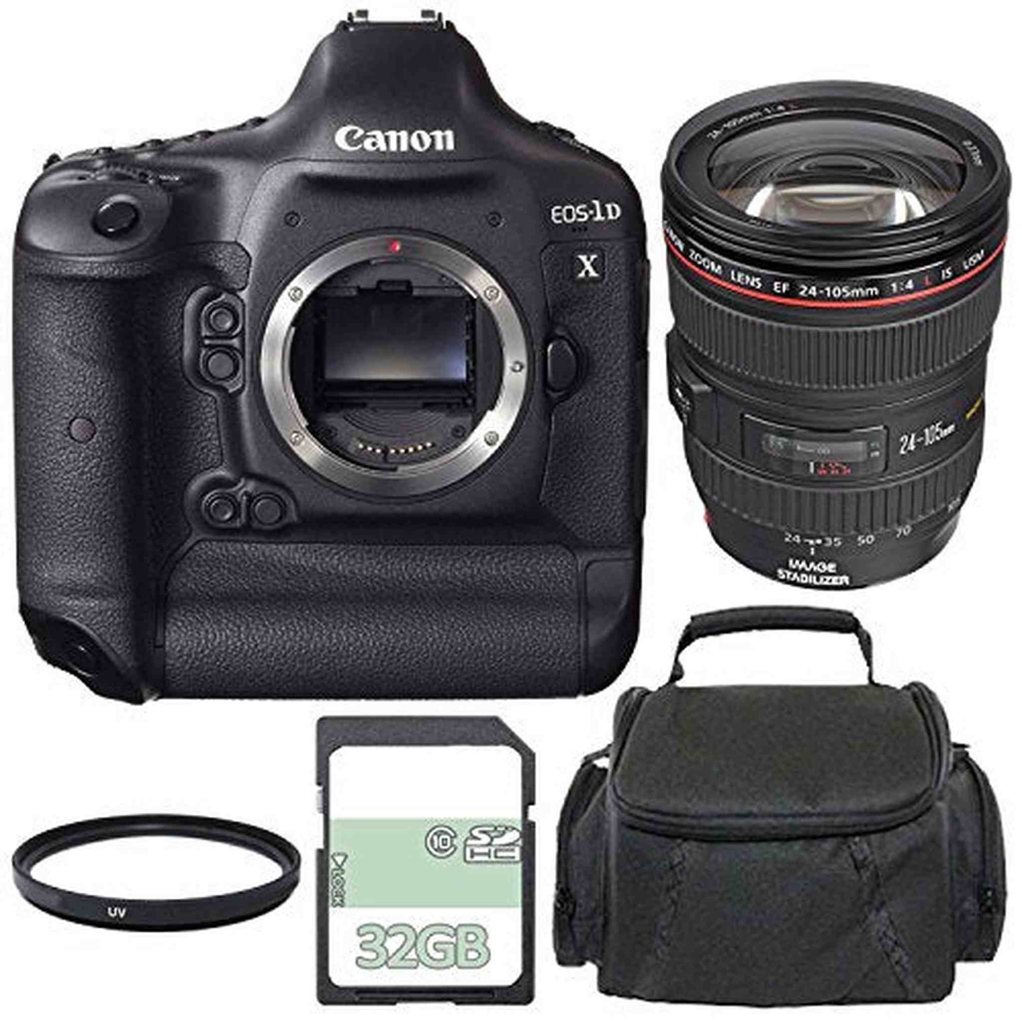Canon EOS-1D X DSLR Camera Body Only + Canon EF 24-105mm f/4L IS USM Lens + 32GB + Carrying Case + 77mm Multicoated UV Filter Bundle Canon