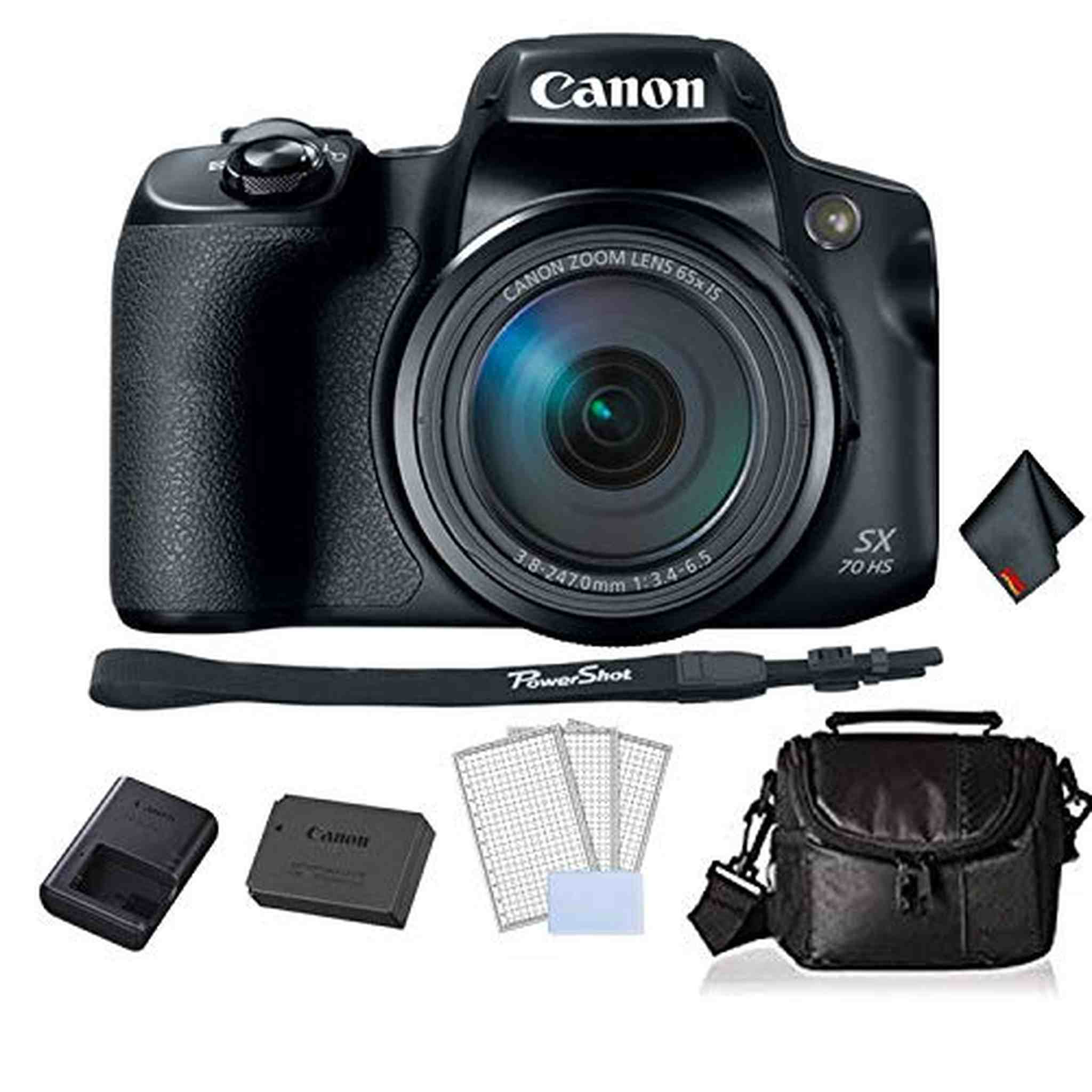 Canon PowerShot SX70 HS Digital Camera Bundle with Carrying Case + LCD Screen Protectors and More -International Version - Used Canon