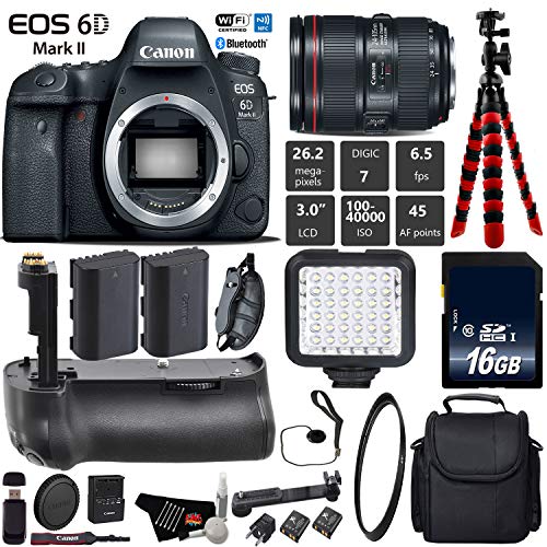 Canon EOS 6D Mark II DSLR Camera with 24-105mm f/4L II Lens + Professional Battery Grip + UV Filter + LED Kit Base Bundle