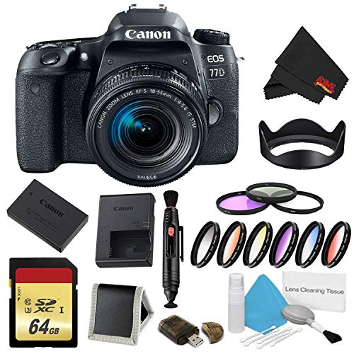 Canon EOS 77D DSLR Camera 18-55mm Lens Bundle w/ 9 Piece Filter & Memory Kit International Model