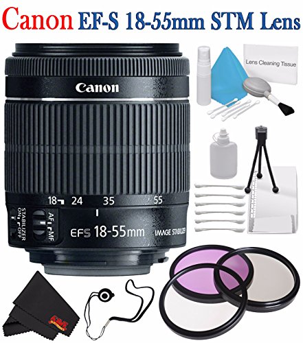 Canon EF-S 18-55mm f/3.5-5.6 IS STM Lens 8114B002 + 58mm 3 Piece Filter Kit + Deluxe 3pc Lens Cleaning Kit Bundle
