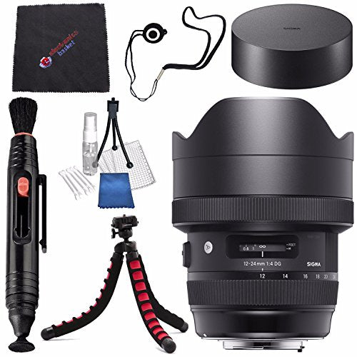 Sigma 12-24mm f/4 DG HSM Art Lens for Nikon F #205955 + Lens Pen Cleaner + Microfiber Cleaning Cloth + Lens Capkeeper + Deluxe Cleaning Kit + Flexible Tripod Bundle International Model No Warranty