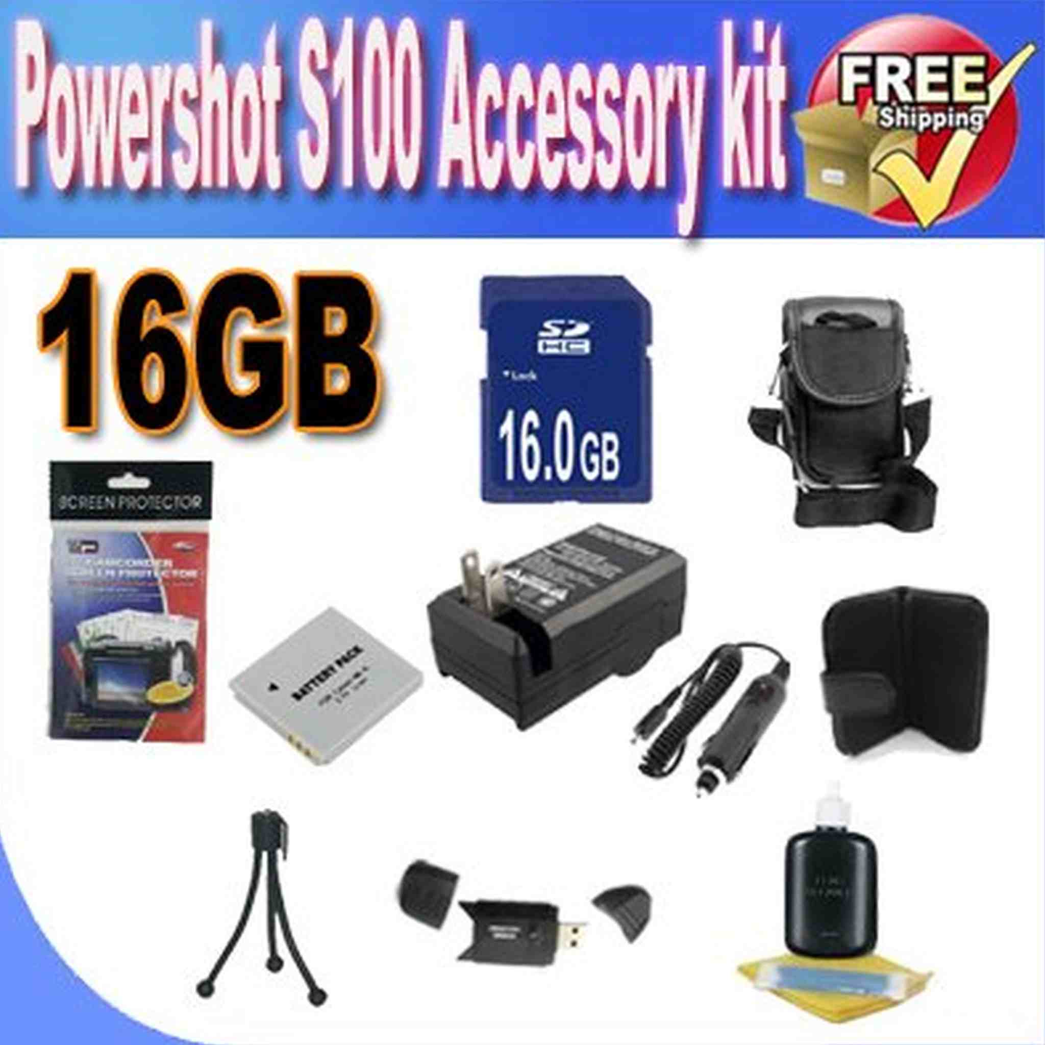 PowerShot S100 Accessory Saver Bundle! 16GB SDHC Memory + Extended Life Battery + Ac/Dc Rapid Charger + USB Card Reader + Memory Card Wallet + Deluxe Camera Case + Accessory Saver Bundle!
