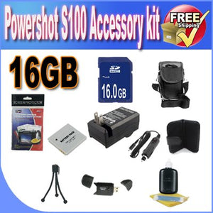 PowerShot S100 Accessory Saver Bundle! 16GB SDHC Memory + Extended Life Battery + Ac/Dc Rapid Charger + USB Card Reader + Memory Card Wallet + Deluxe Camera Case + Accessory Saver Bundle!