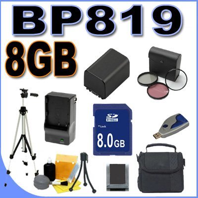 BigVALUEInc BP-819 Replacement Battery/Rapid Charger 8GB SD Filter Kit Bundle for Canon HD 37mm Camcorders