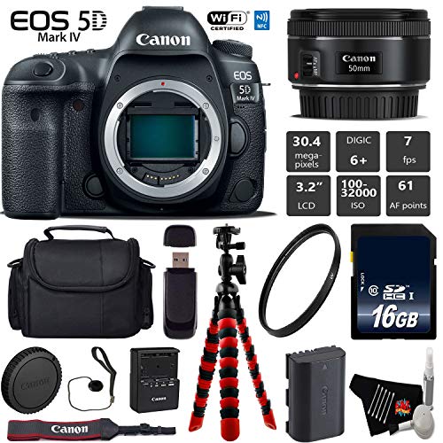 Canon EOS 5D Mark IV DSLR Camera with 50mm f/1.8 STM Lens + Wireless Remote + UV Protection Filter + Case + Wrist Strap Base Bundle