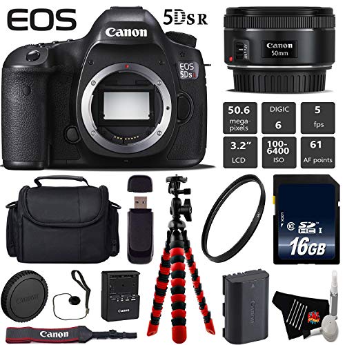 Canon EOS 5DS R DSLR Camera with 50mm f/1.8 STM Lens + Wireless Remote + UV Protection Filter + Case + Wrist Strap + Tri