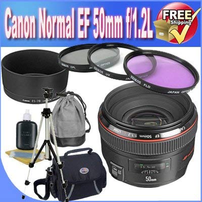 Canon EF 50mm f/1.2 L USM Lens for Canon Digital SLR Cameras + 72mm 3 Piece Professional Filter Bundle + Lens Pouch + Professional Full Size Tripod + Shock Proof Deluxe SLR Case + Lens & Camera Cleaning
