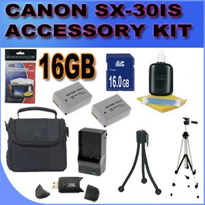 BigVALUEInc Accessory Saver Bundle Kit For Canon Powershot SX30IS SX30 SX-30IS Digital Camera 16GB SDHC Card, Card Reader, NB-7L Battery + More!!!!