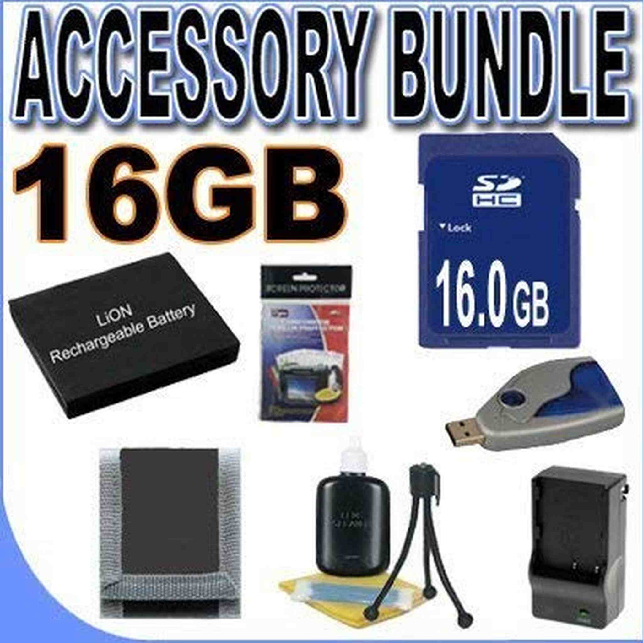 BigVALUEInc Saver Accessory Bundle - Replacement Lithium Ion Battery for Pentax Optio W60 and M50 PLUS 16GB SD Secure Digital Memory Card - + MORE!