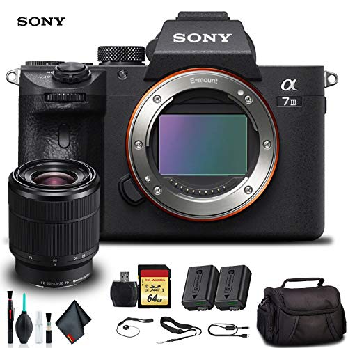 Sony Alpha a7 III Mirrorless Camera with 28-70mm Lens ILCE7M3K/B With Soft Bag, Additional Battery, 64GB Memory Card, Card Reader , Plus Essential