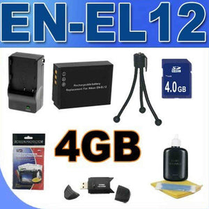 ENEL12 Replacement Battery & Rapid Charger 4GB SDHC Memory Card BigVALUEInc Saver Accessory Bundle for Nikon Coolpix Digital Cameras