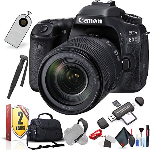 Canon EOS 80D DSLR Camera with 18-135mm Lens (International Model) with Extra Accessory Bundle