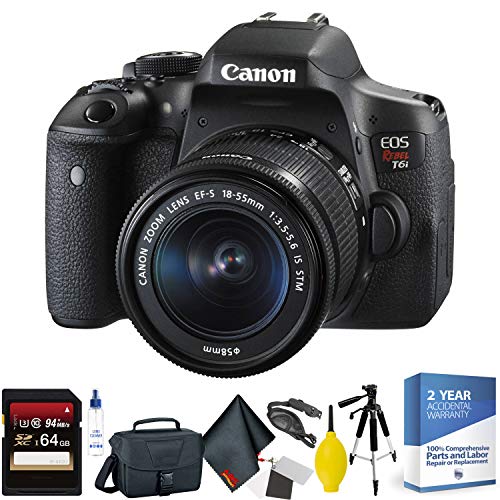 Canon EOS Rebel T6i DSLR Camera with 18-55mm Lens + 64GB Memory Card + Mega Accessory Kit + 2 Year Accidental Warranty